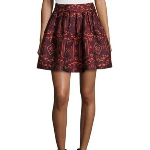 ALICE + OLIVIA Stora Pleated Tribal-Print Mini in Red MultiSize 4,All Products : American Fashion Style Bags On Sale